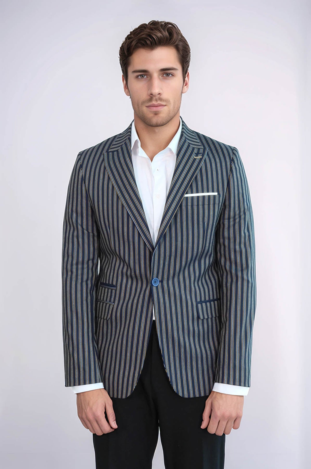 Blazer ajustado de rayas azul marino - Wessi