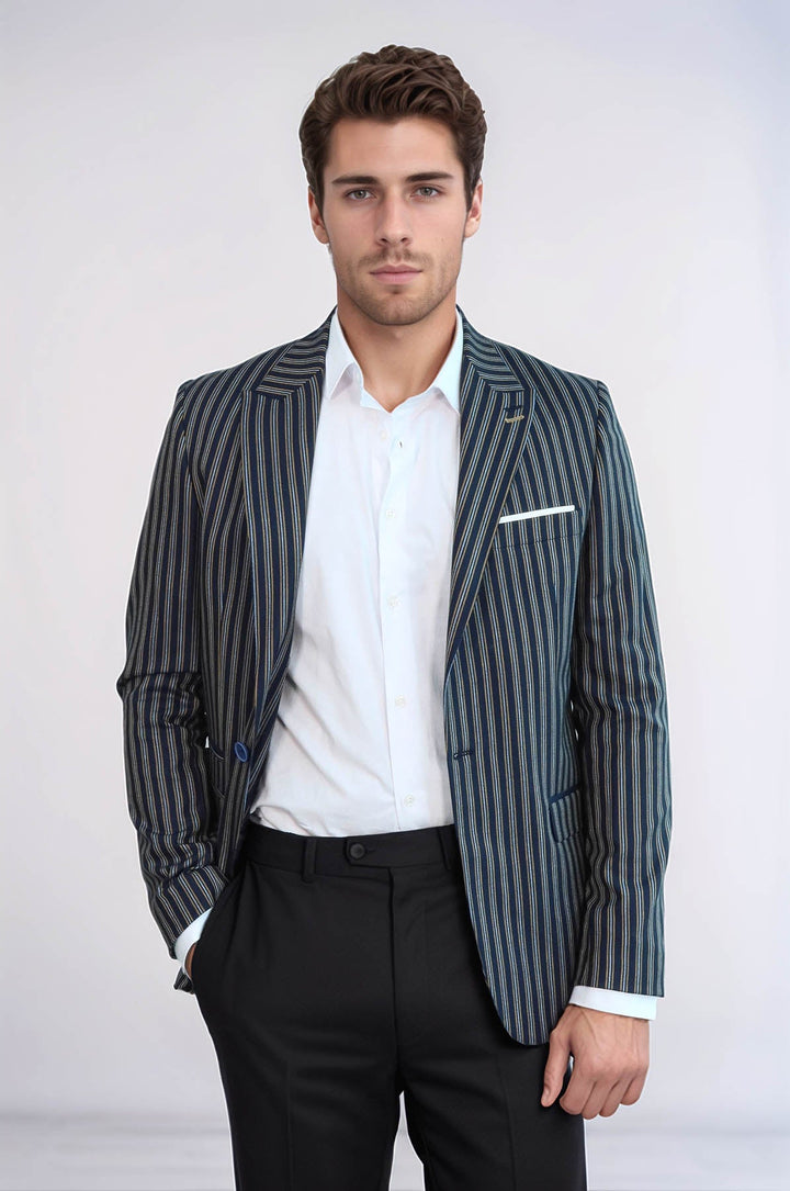 Blazer ajustado de rayas azul marino - Wessi