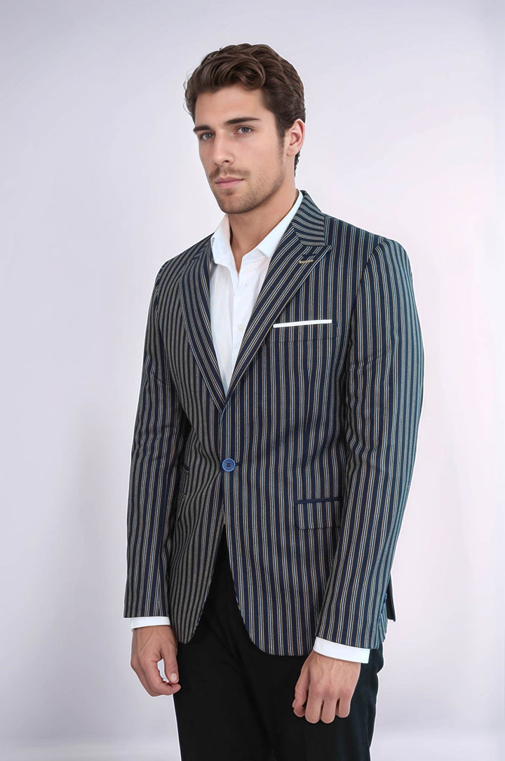 Blazer ajustado de rayas azul marino - Wessi