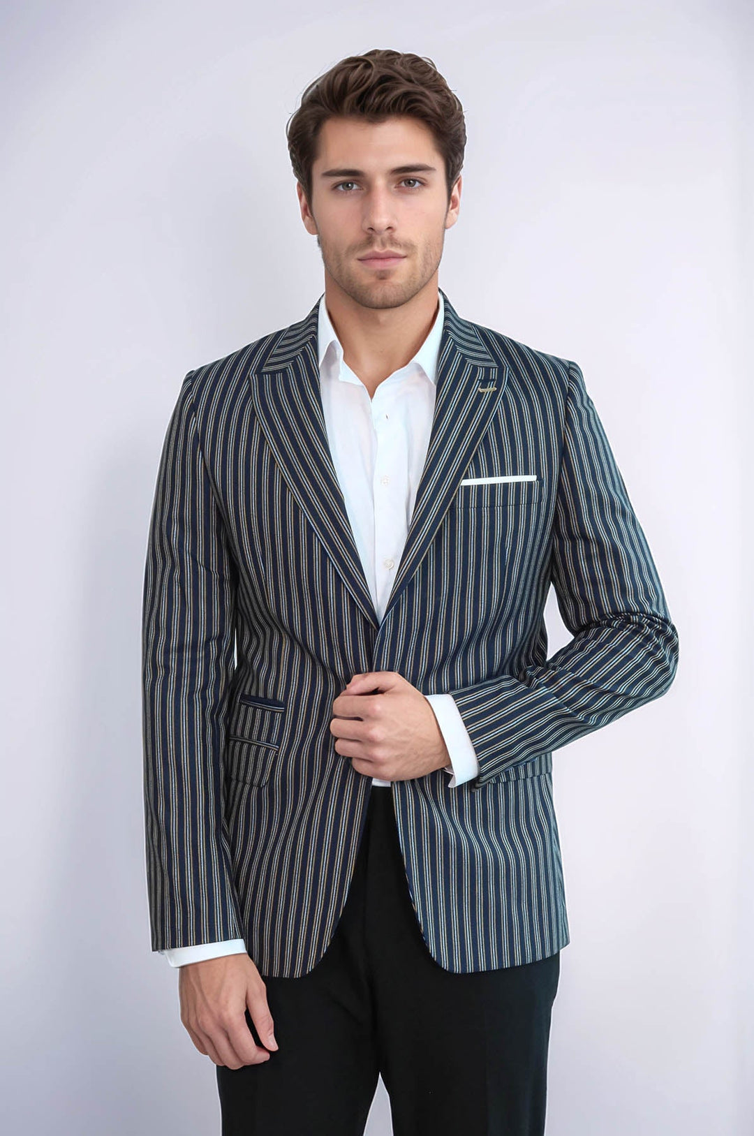 Blazer ajustado de rayas azul marino - Wessi