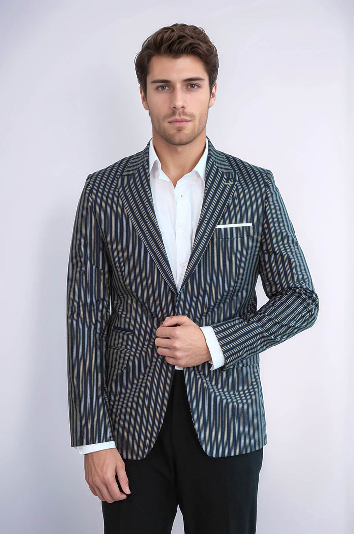 Blazer ajustado de rayas azul marino - Wessi