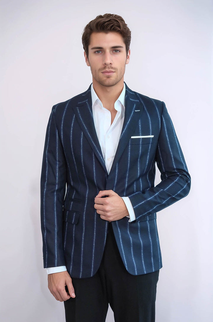 Blazer ajustado de rayas azul oscuro - Wessi