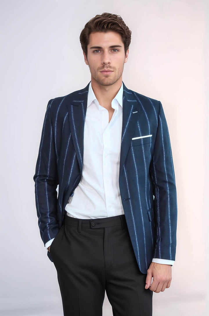 Blazer ajustado de rayas azul oscuro - Wessi