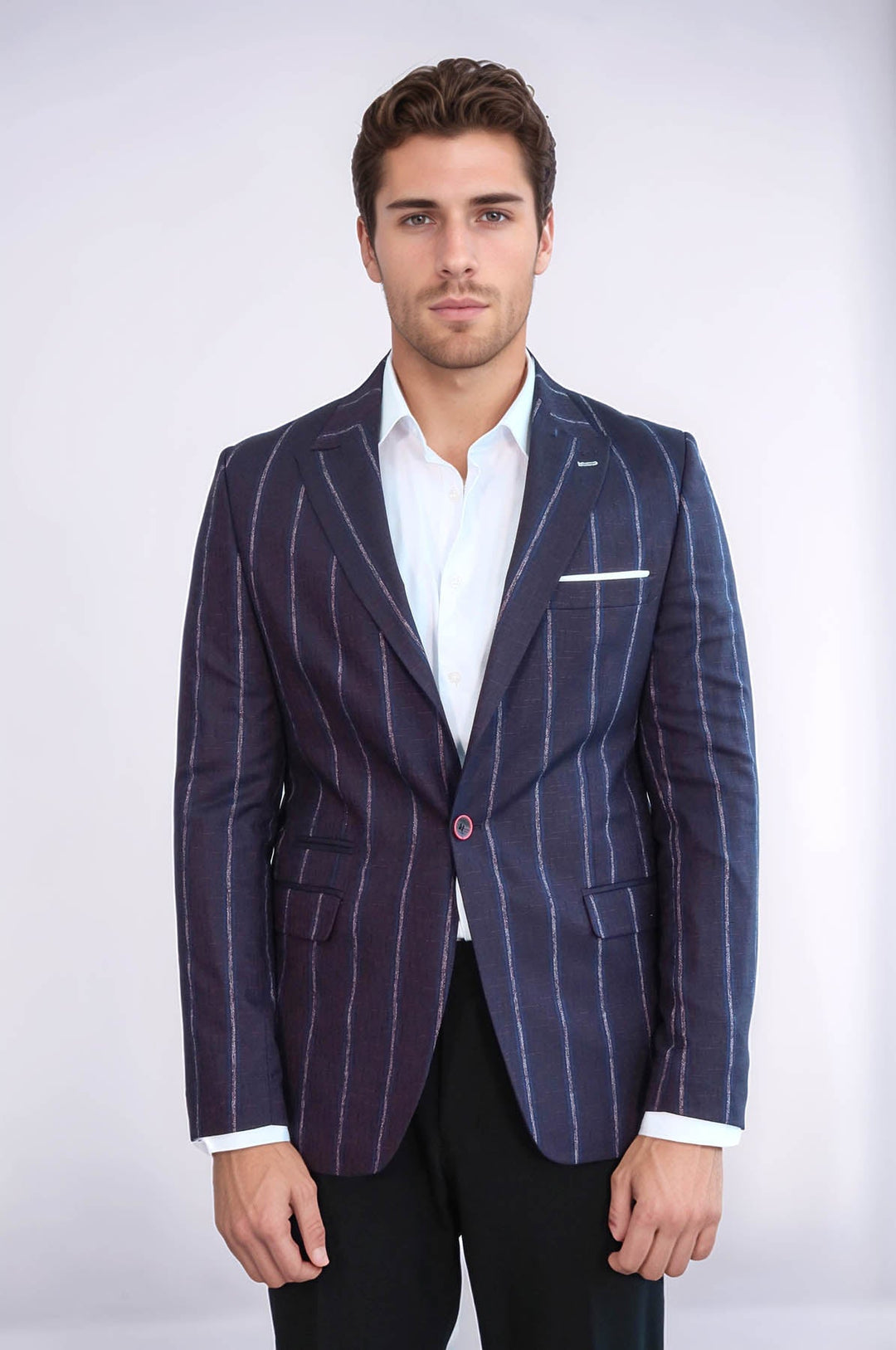 Blazer de rayas entallado burdeos para hombre - Wessi