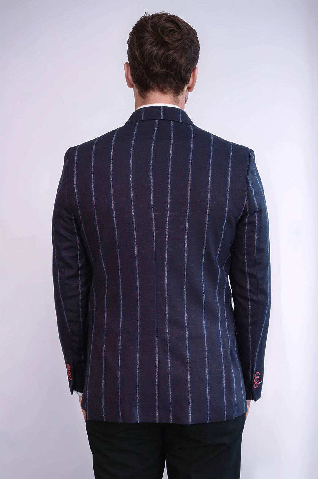 Blazer de rayas entallado burdeos para hombre - Wessi