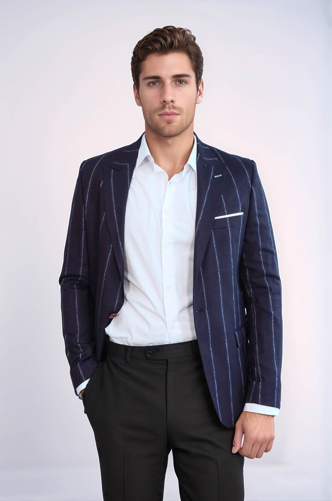 Blazer de rayas entallado burdeos para hombre - Wessi