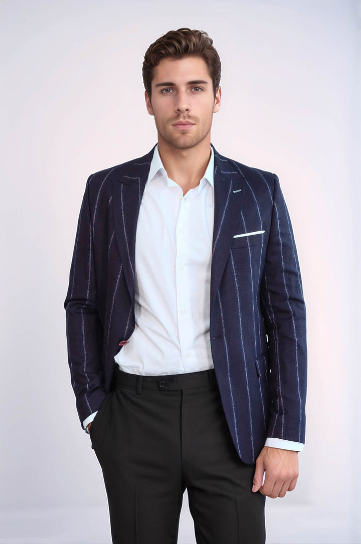 Blazer de rayas entallado burdeos para hombre - Wessi