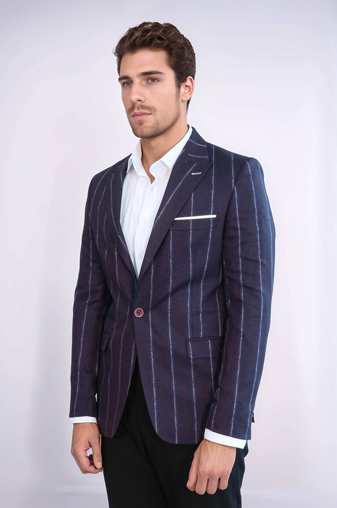 Blazer de rayas entallado burdeos para hombre - Wessi