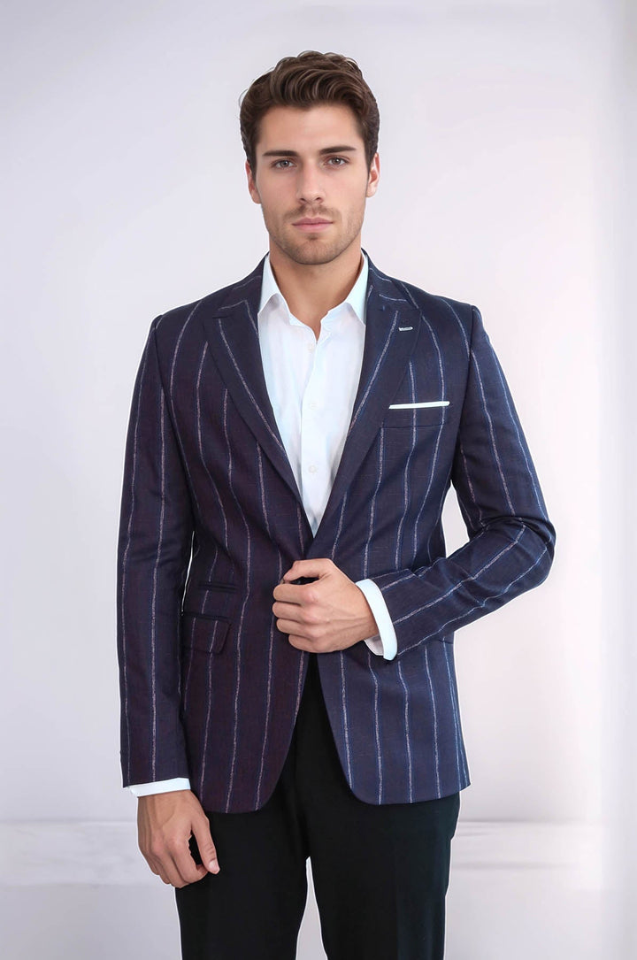 Blazer de rayas entallado burdeos para hombre - Wessi