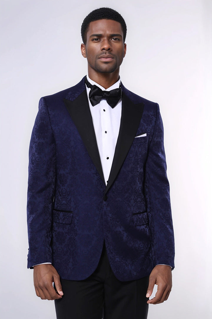 Navy Blue Patterned Party Blazer - Wessi