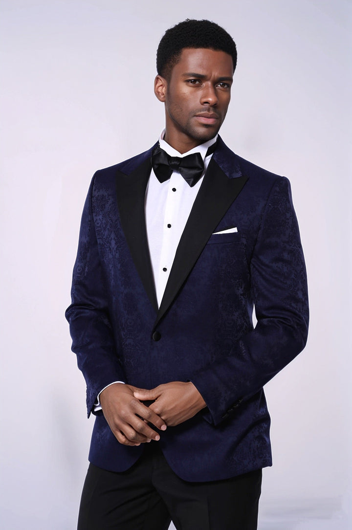 Navy Blue Patterned Party Blazer - Wessi