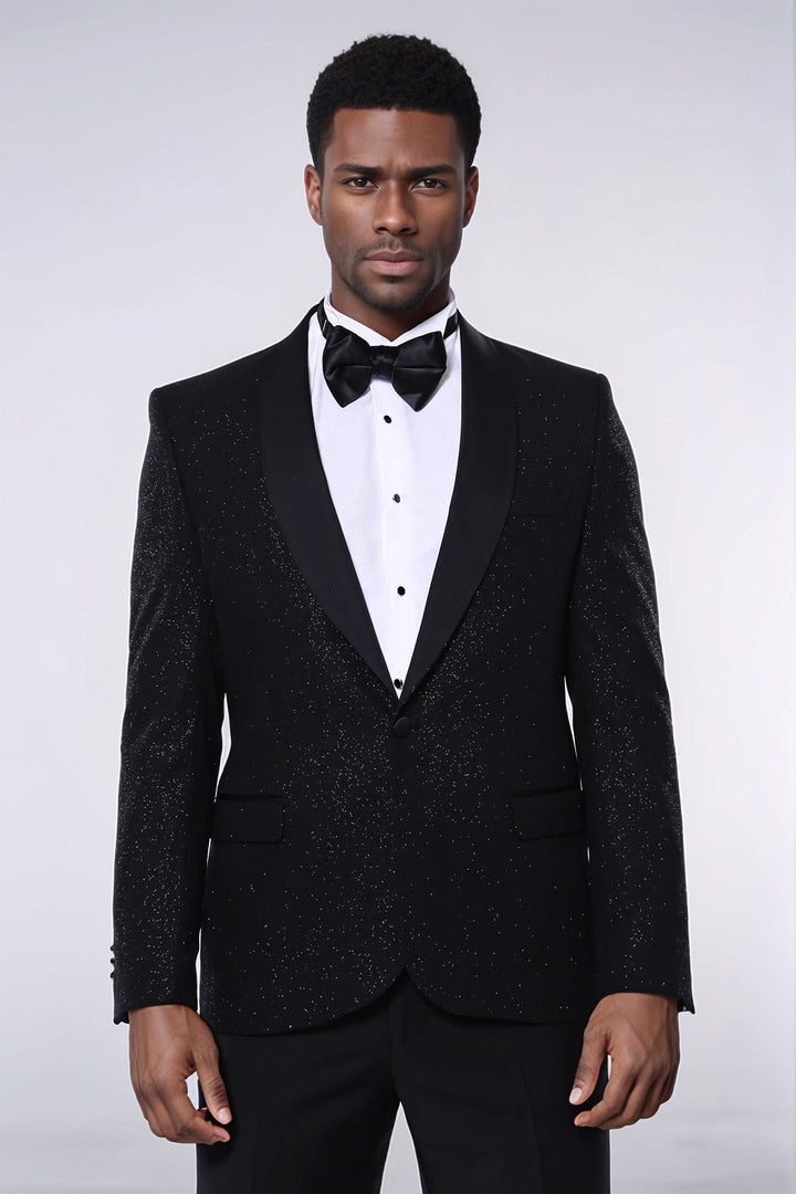 Blazer de fiesta para hombre con solapa chal negra brillante - Wessi