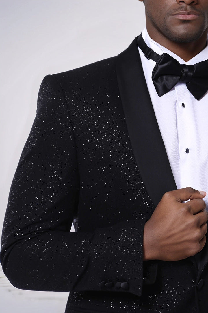 Blazer de fiesta para hombre con solapa chal negra brillante - Wessi