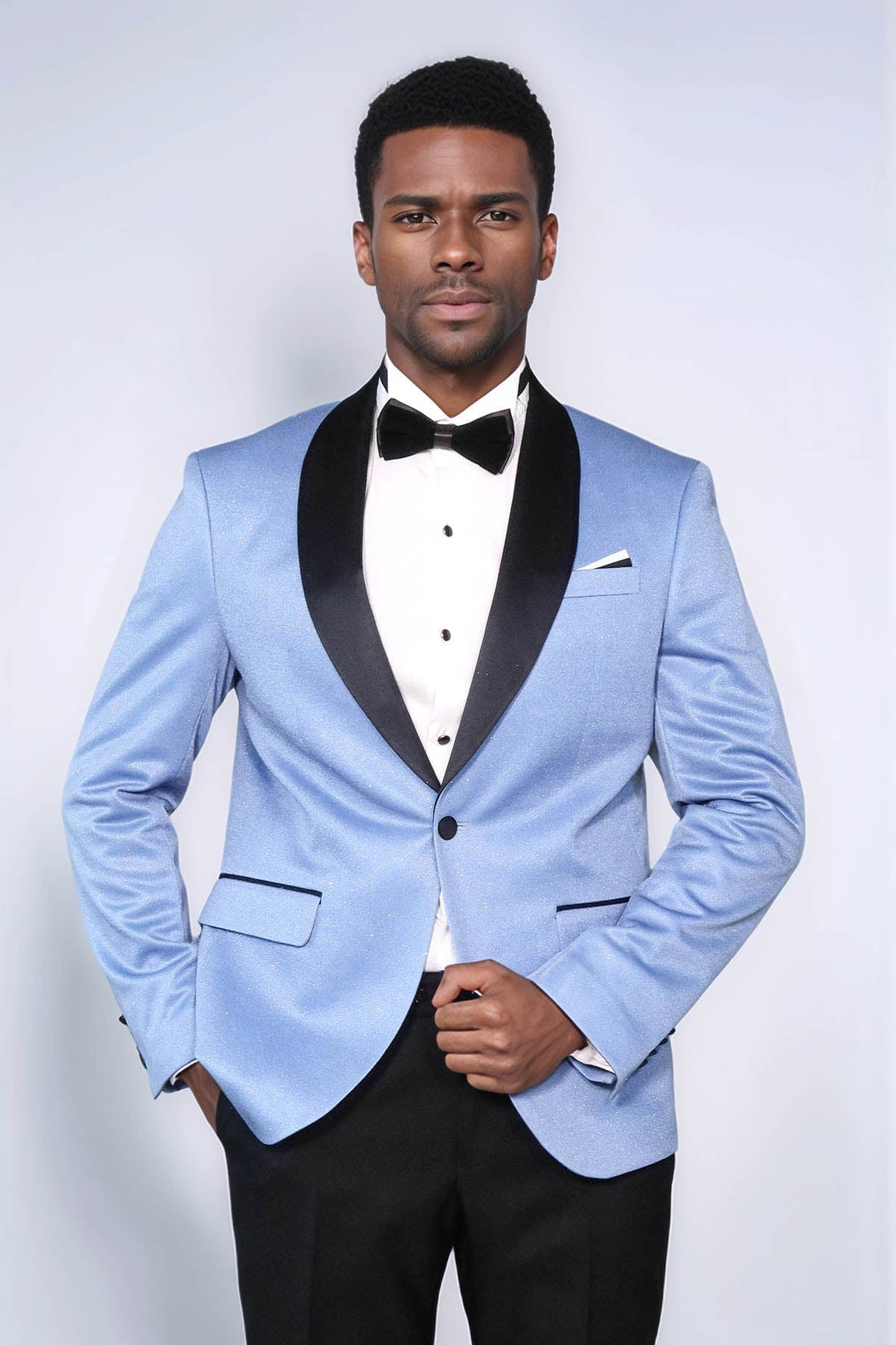 Blazer de fiesta para hombre en azul cielo con solapa chal - Wessi