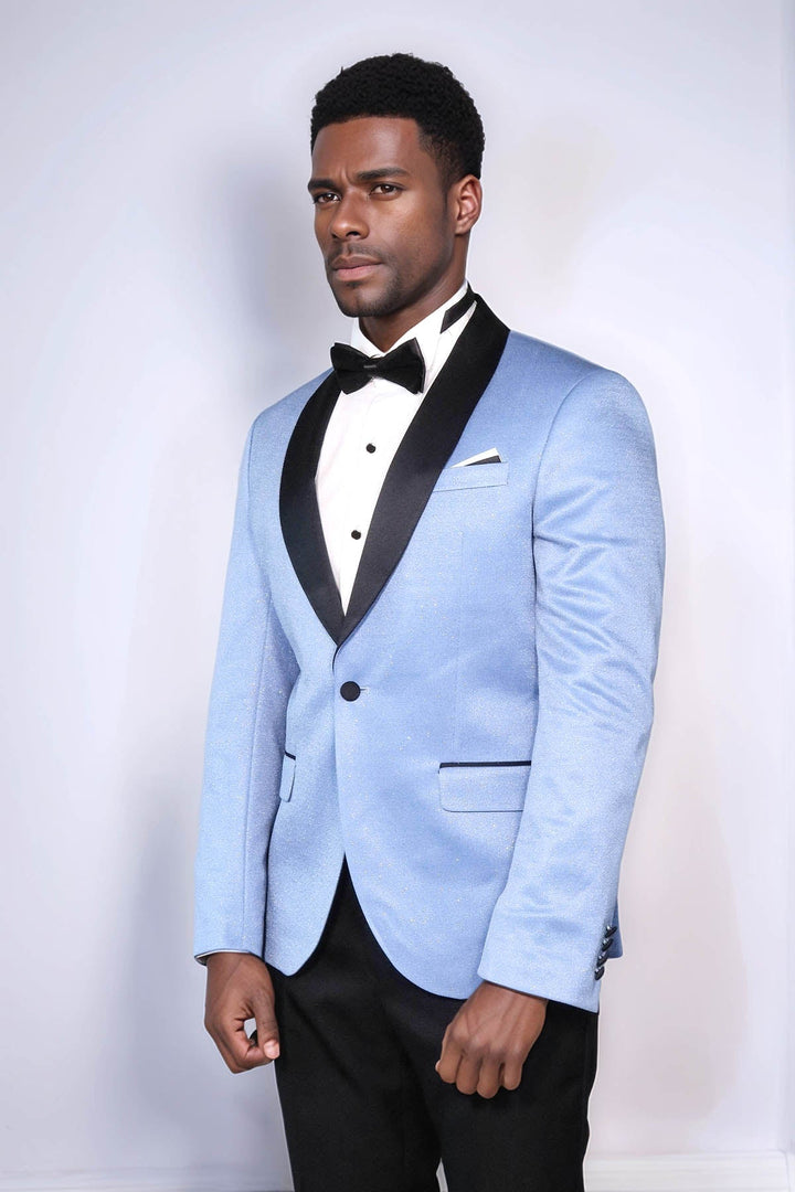 Blazer de fiesta para hombre en azul cielo con solapa chal - Wessi