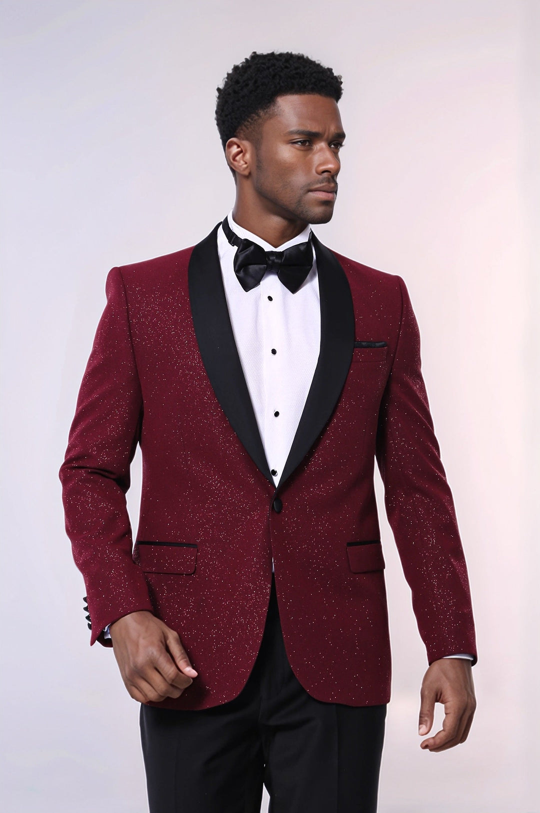 Burgundy Shawl Lapel Sparkly Men Tuxedo Jacket - Wessi