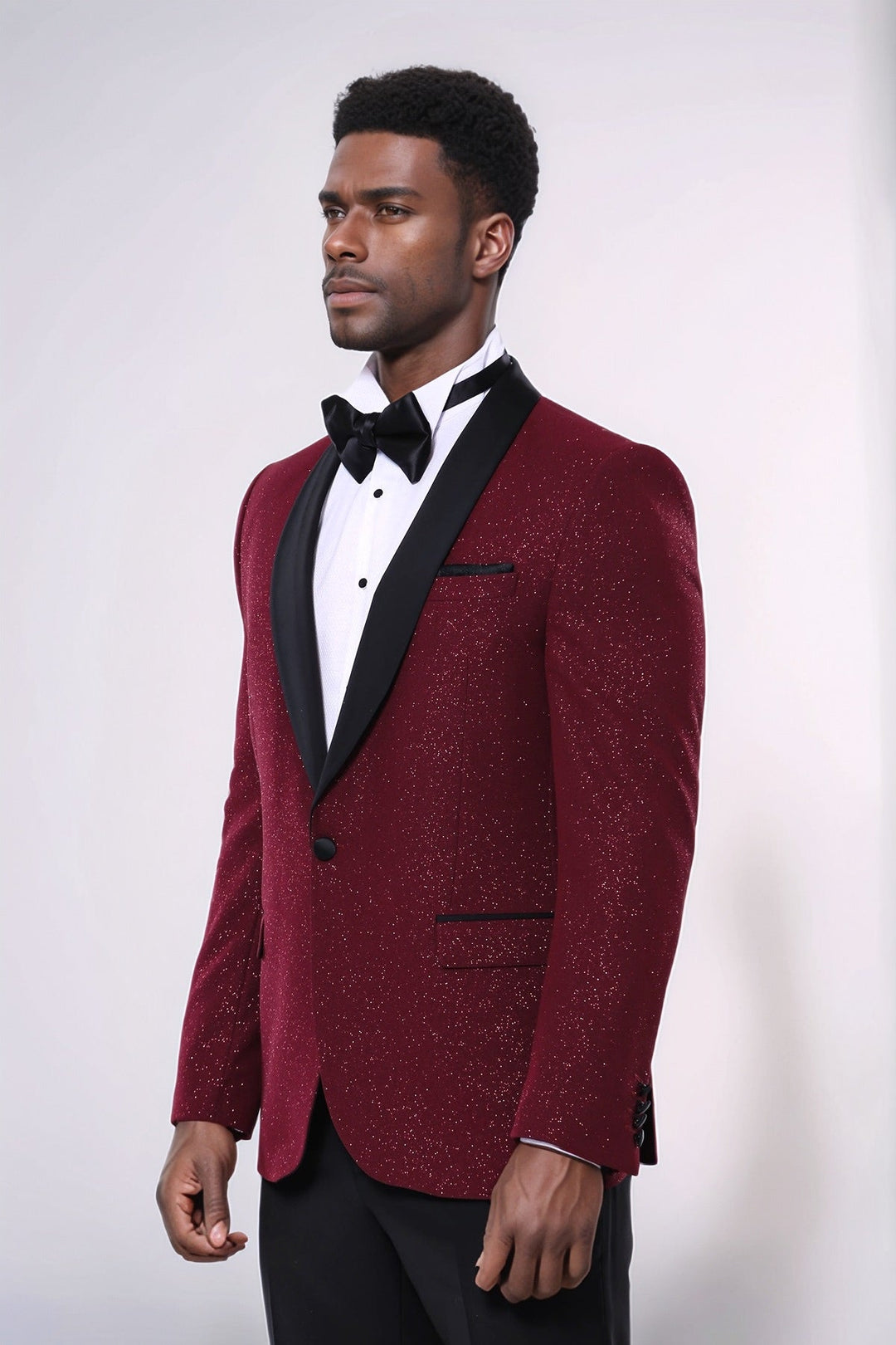 Burgundy Shawl Lapel Sparkly Men Tuxedo Jacket - Wessi