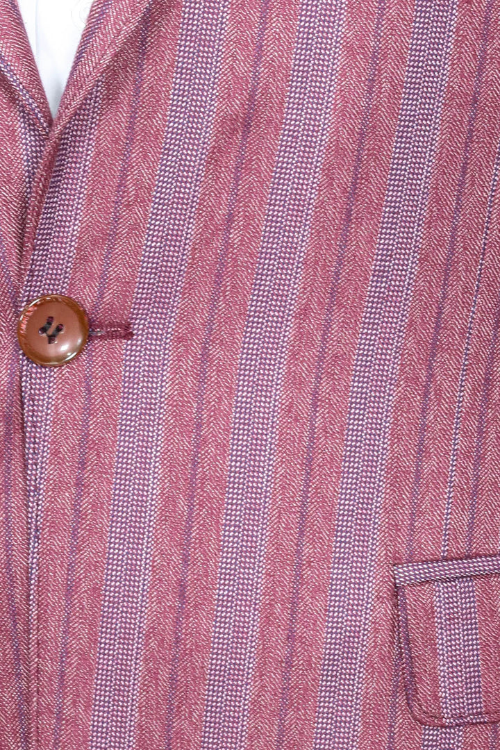Blazer de hombre de corte entallado a rayas de color burdeos con un solo botón - Wessi