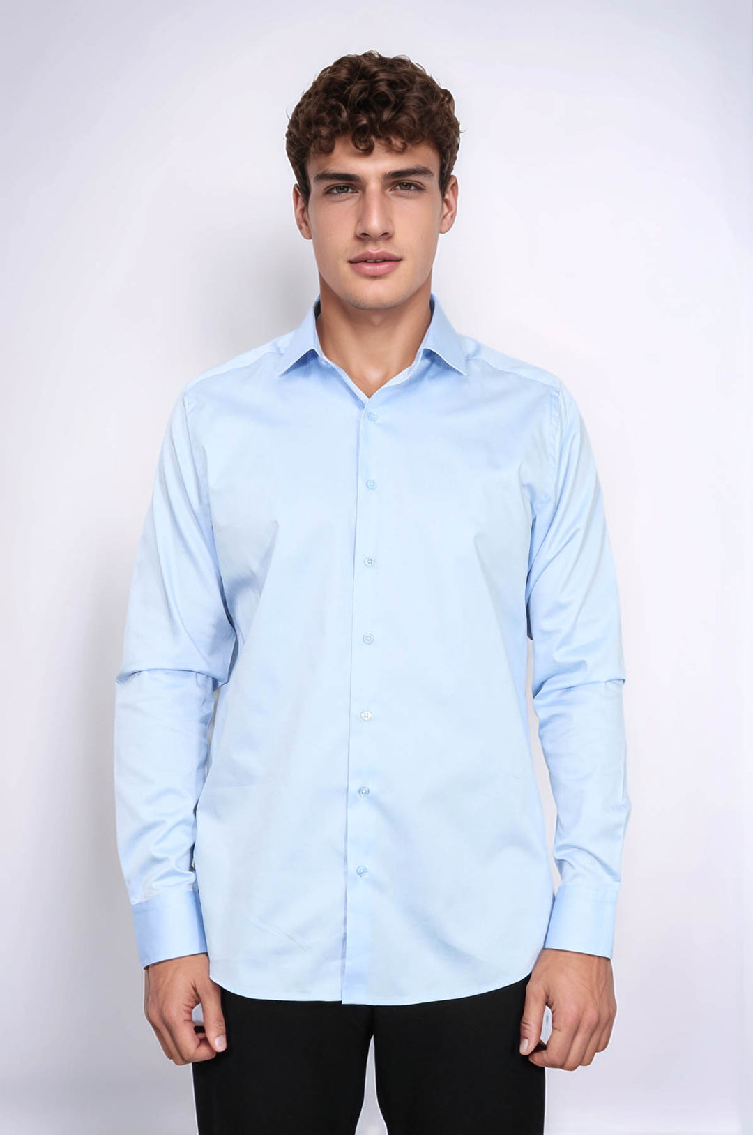 Cotton Satin Sky Blue Men Shirt - Wessi