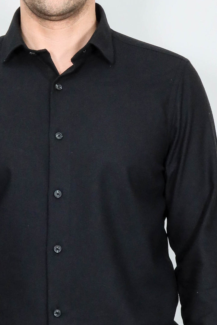 Camisa de leñador negra lisa y ajustada para hombre - Wessi