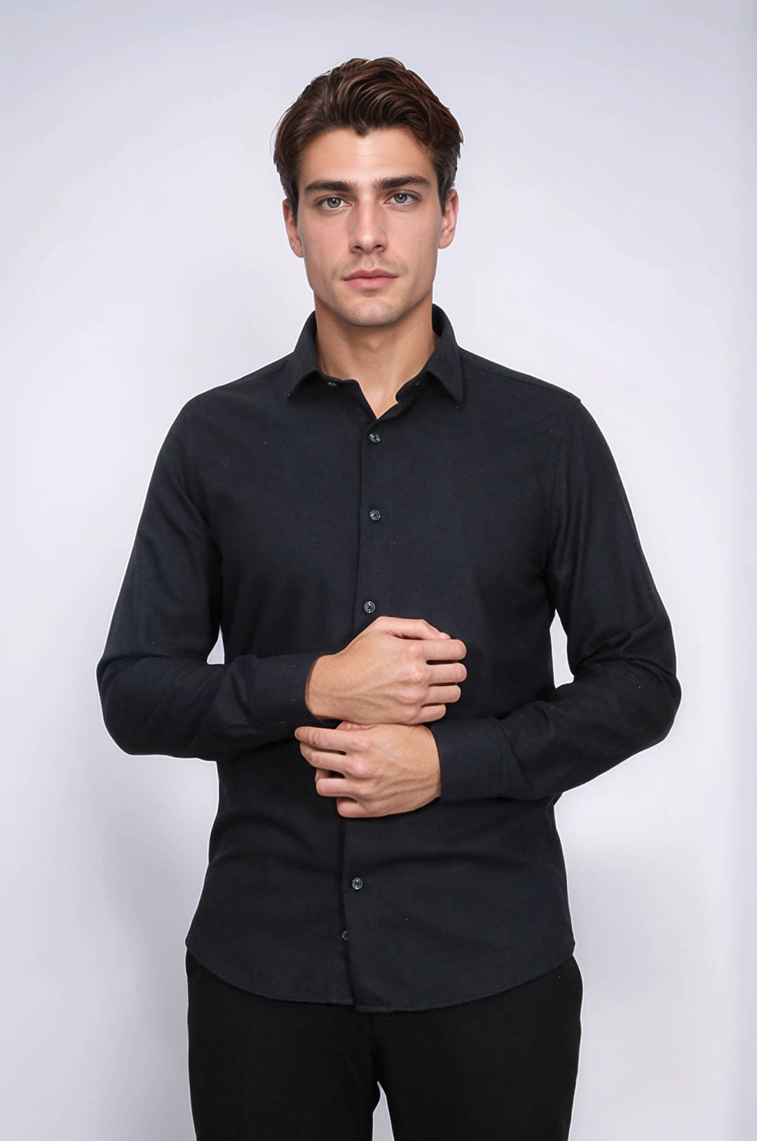 Camisa de leñador negra lisa y ajustada para hombre - Wessi