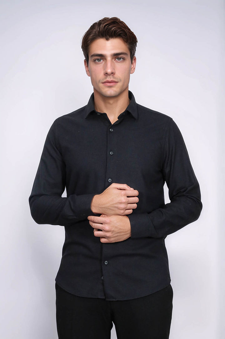 Camisa de leñador negra lisa y ajustada para hombre - Wessi