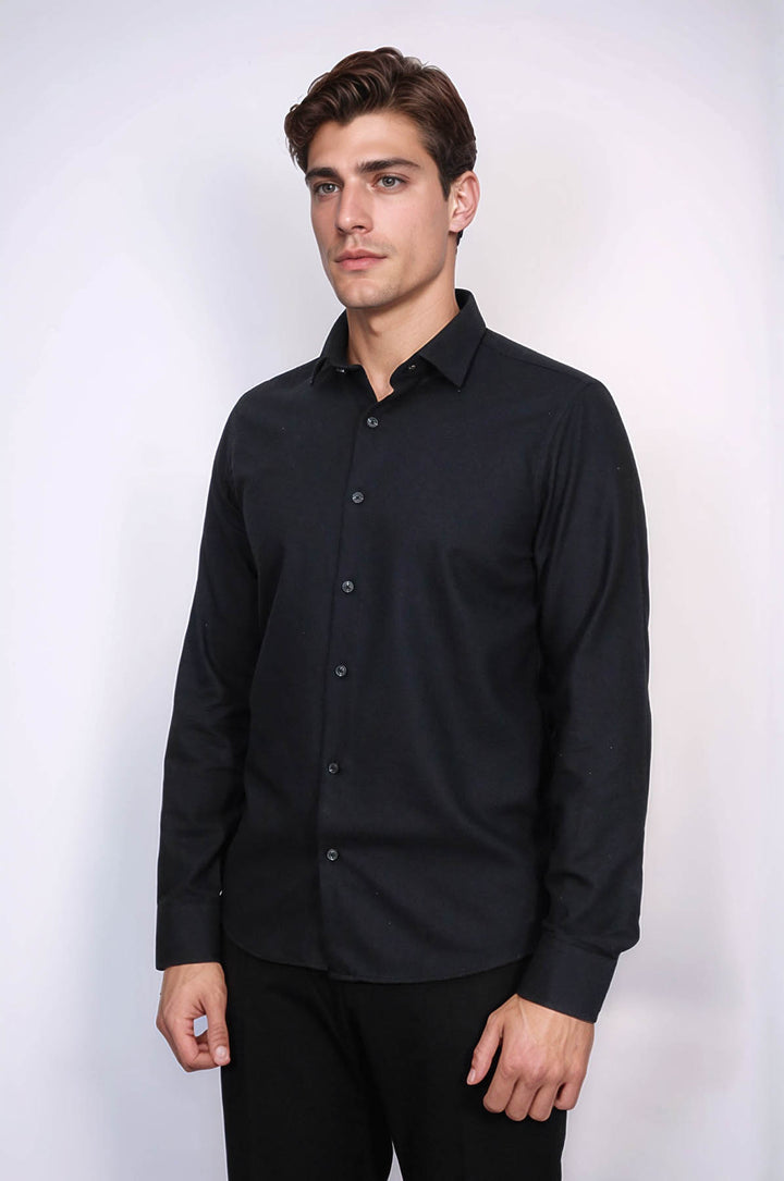 Camisa de leñador negra lisa y ajustada para hombre - Wessi