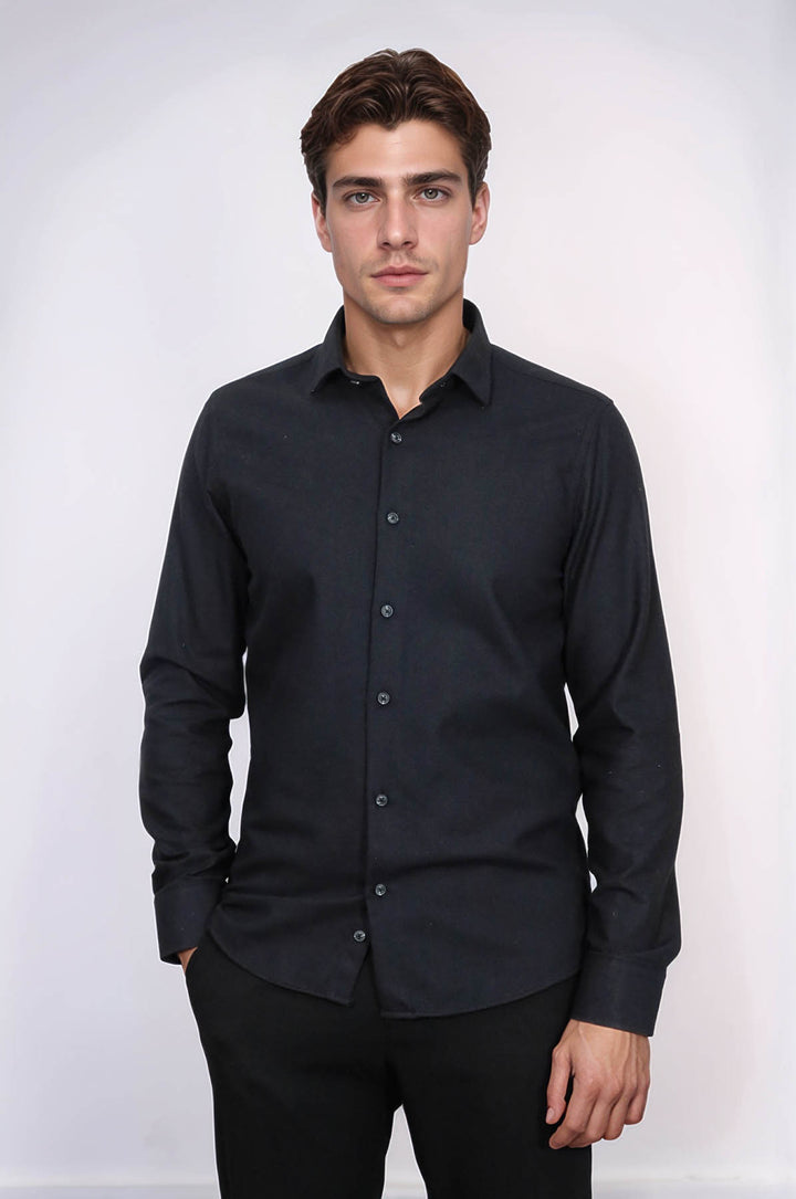 Camisa de leñador negra lisa y ajustada para hombre - Wessi