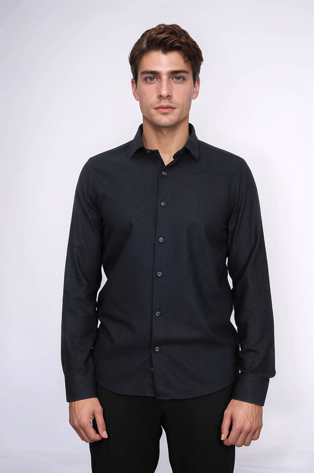 Camisa de leñador negra lisa y ajustada para hombre - Wessi