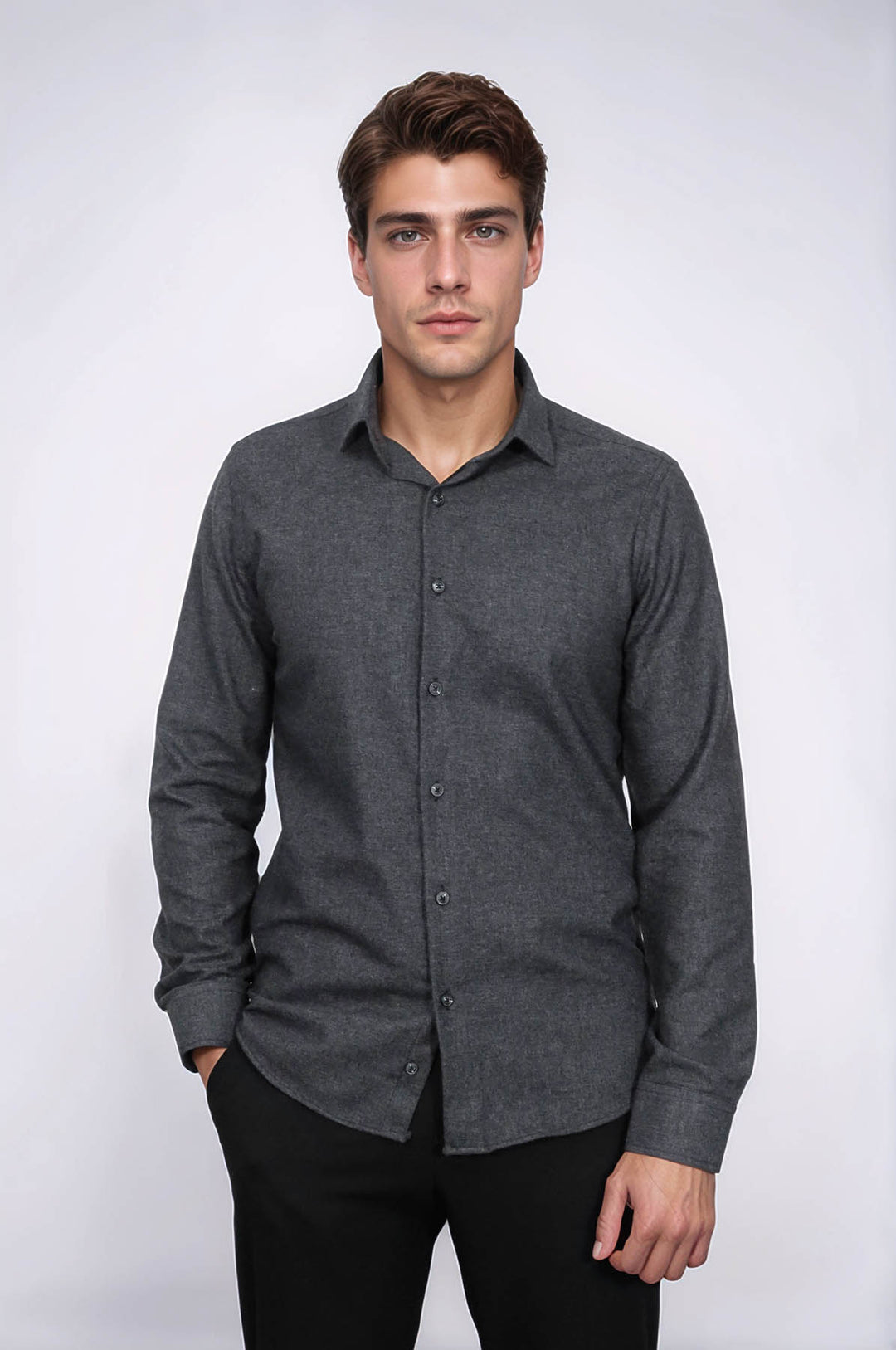 Camisa de leñador gris oscuro lisa y de corte entallado para hombre - Wessi