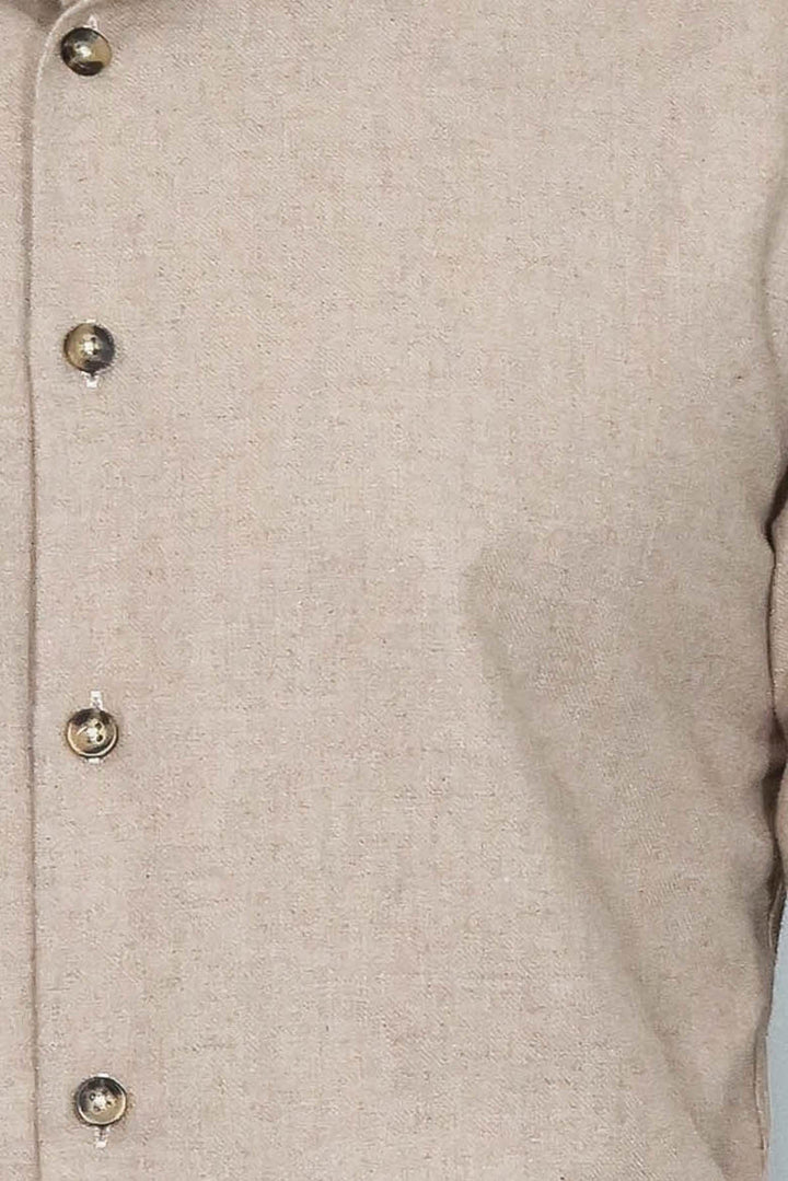 Camisa de leñador de algodón beige lisa y corte entallado para hombre - Wessi