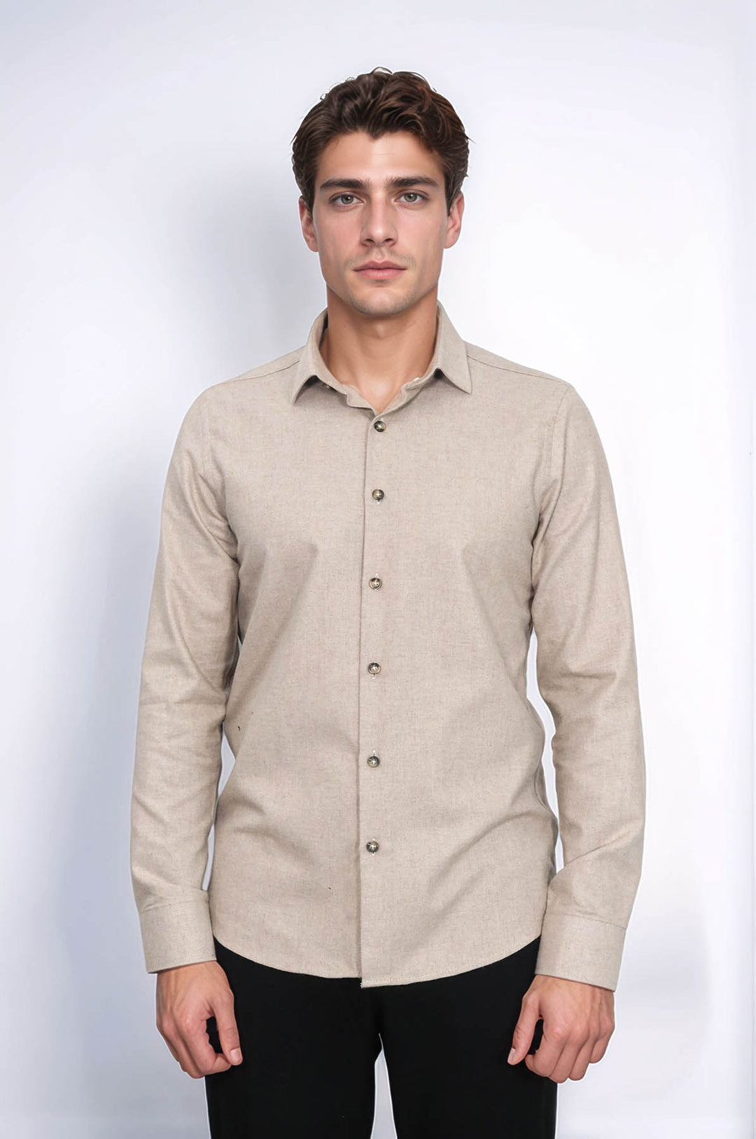 Camisa de leñador de algodón beige lisa y corte entallado para hombre - Wessi