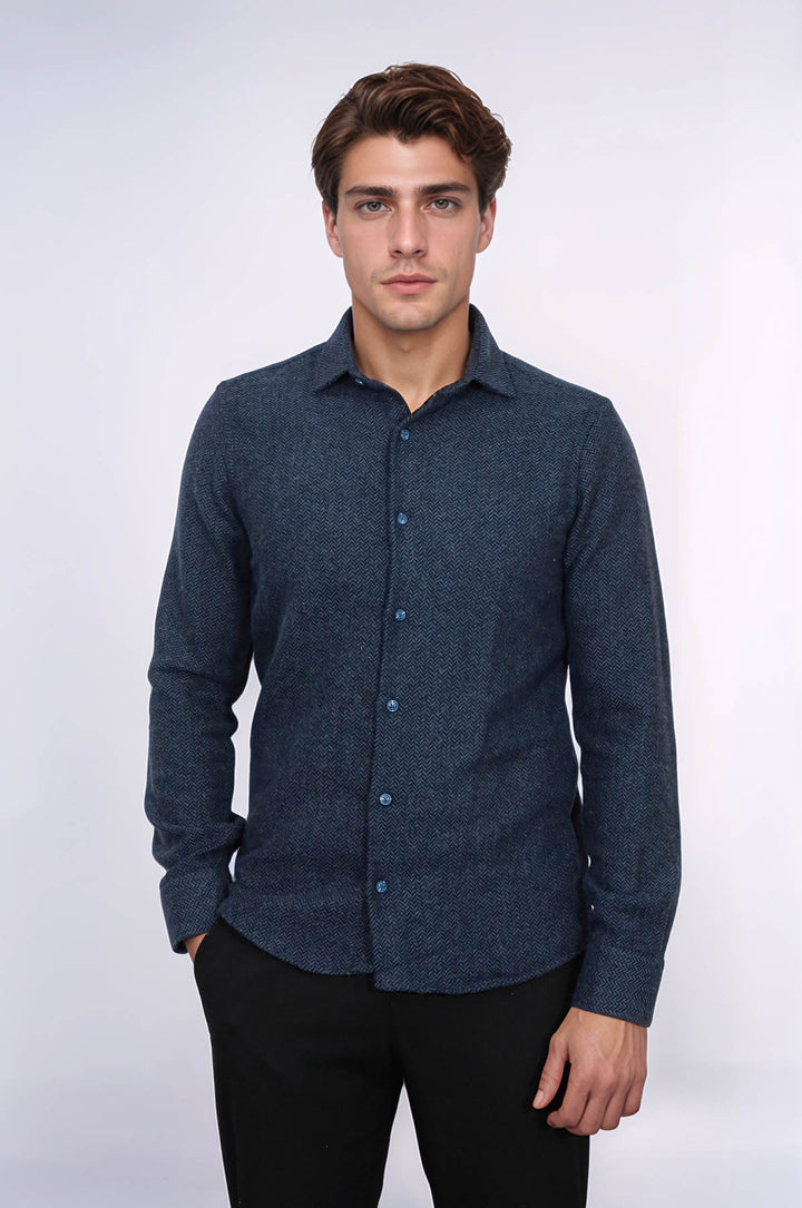 Camisa de leñador para hombre con estampado azul marino de invierno - Wessi