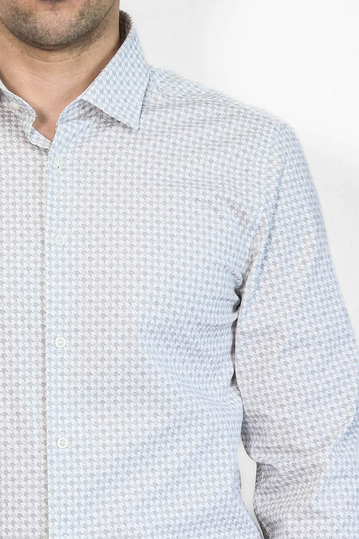 Camisa de hombre en color crudo con corte entallado y estampado de pata de gallo - Wessi