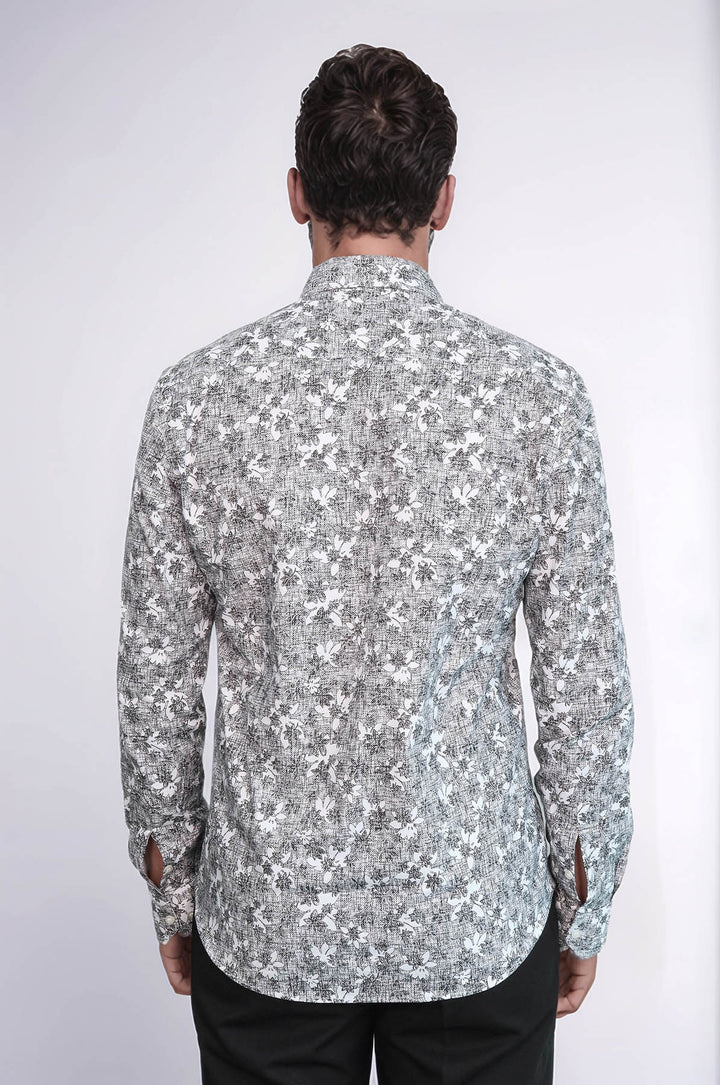 Camisa de hombre gris oscuro de corte entallado con estampado Bloom - Wessi