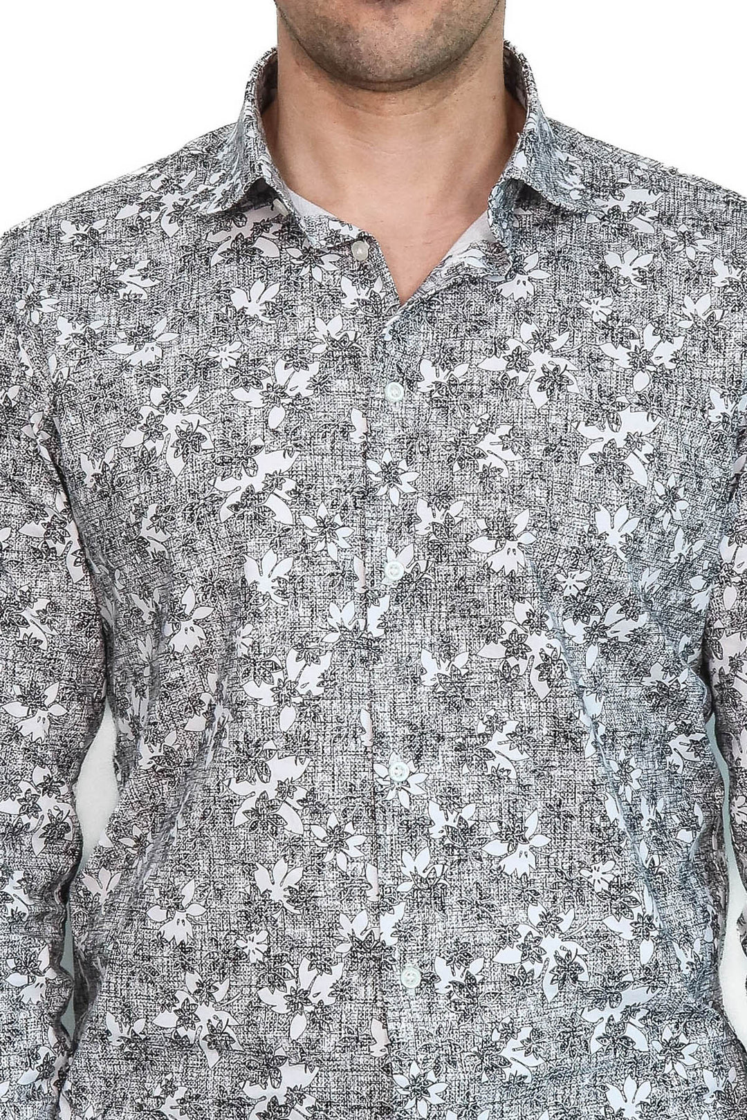 Camisa de hombre gris oscuro de corte entallado con estampado Bloom - Wessi