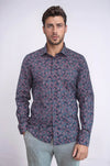 Bloom Patterned Slim Fit Navy Blue Men Shirt - Wessi