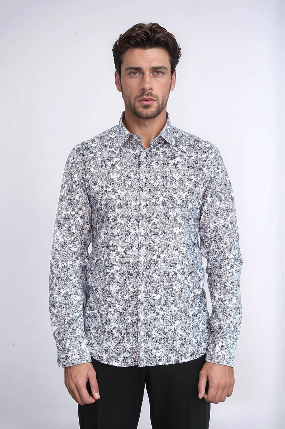 Camisa entallada gris con estampado Bloom - Wessi