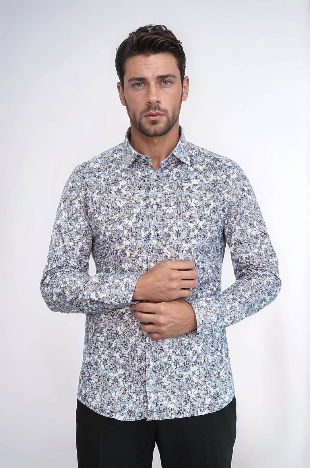 Camisa entallada gris con estampado Bloom - Wessi