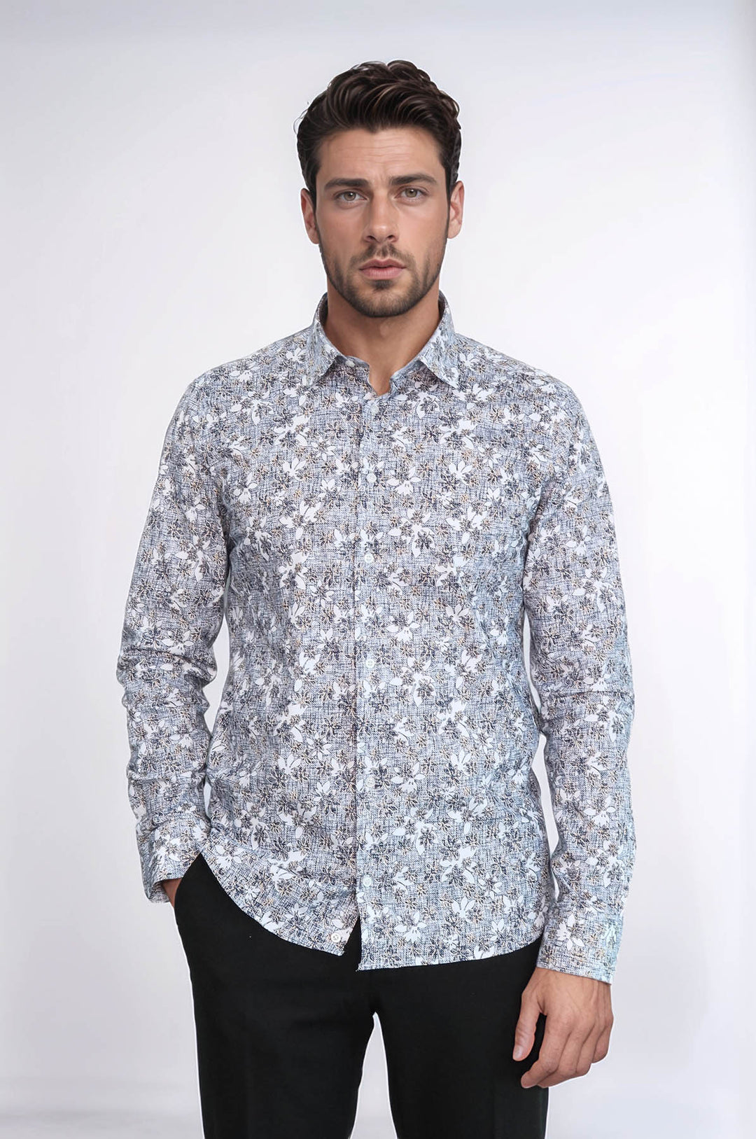 Camisa entallada gris con estampado Bloom - Wessi