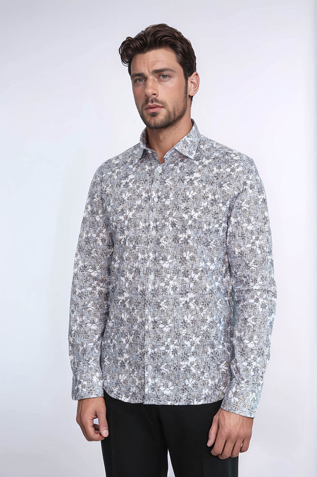 Camisa entallada gris con estampado Bloom - Wessi