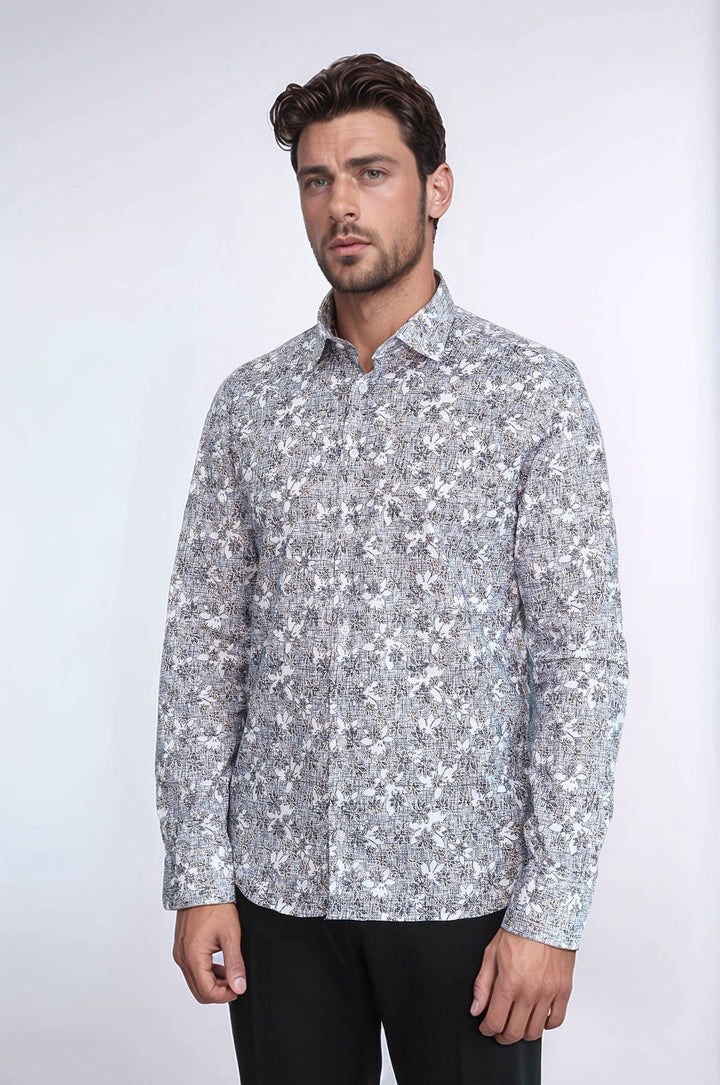 Camisa entallada gris con estampado Bloom - Wessi
