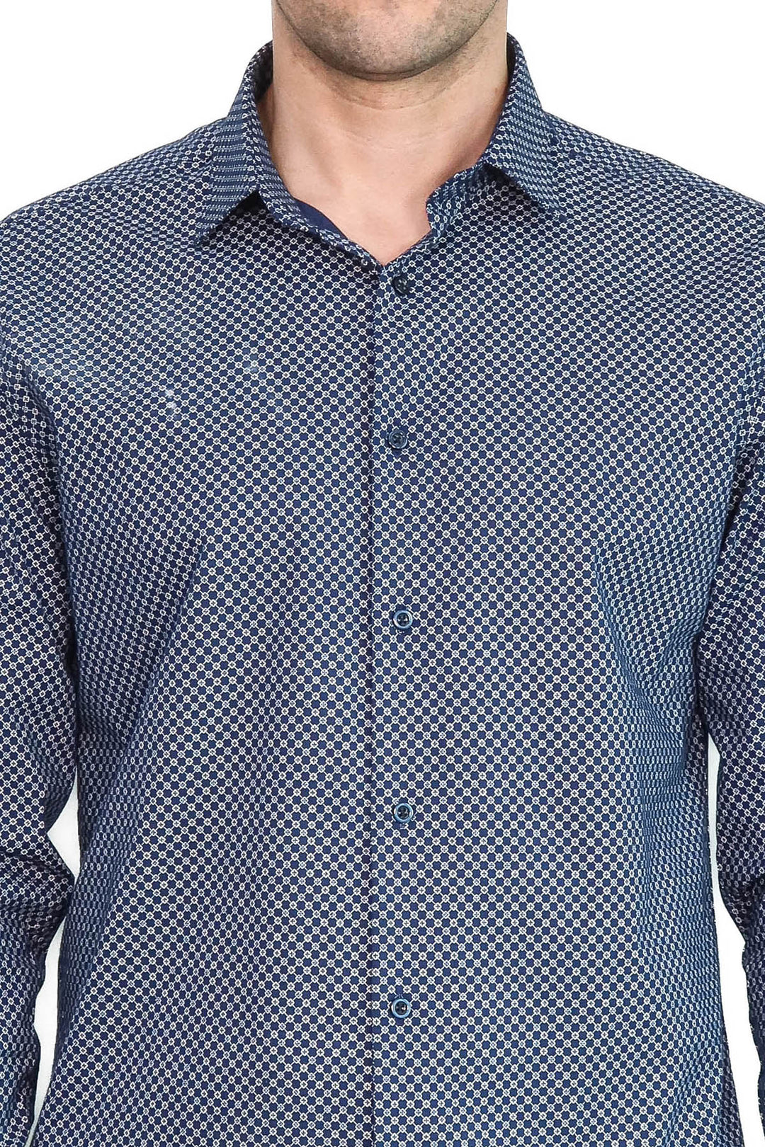 Camisa de hombre azul de corte entallado con estampado de cuadros pequeños - Wessi