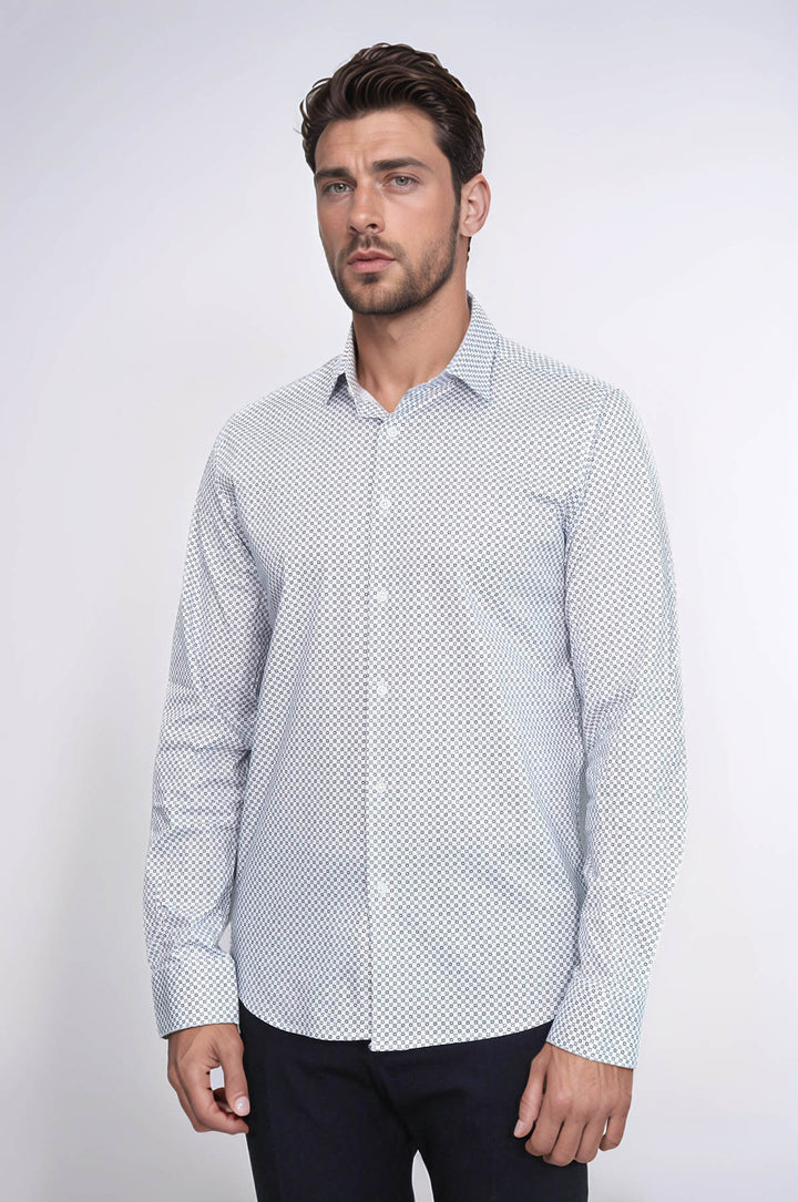 Camisa ajustada con estampado de cuadros diminutos en blanco - Wessi