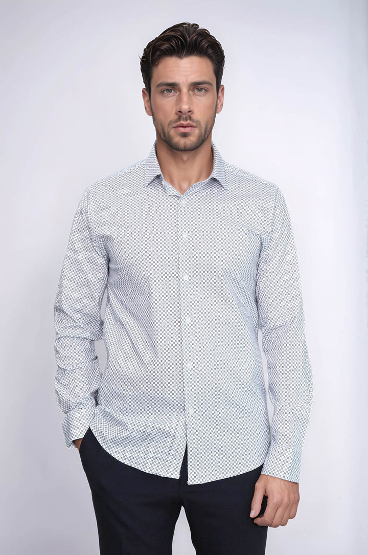 Camisa ajustada con estampado de cuadros diminutos en blanco - Wessi