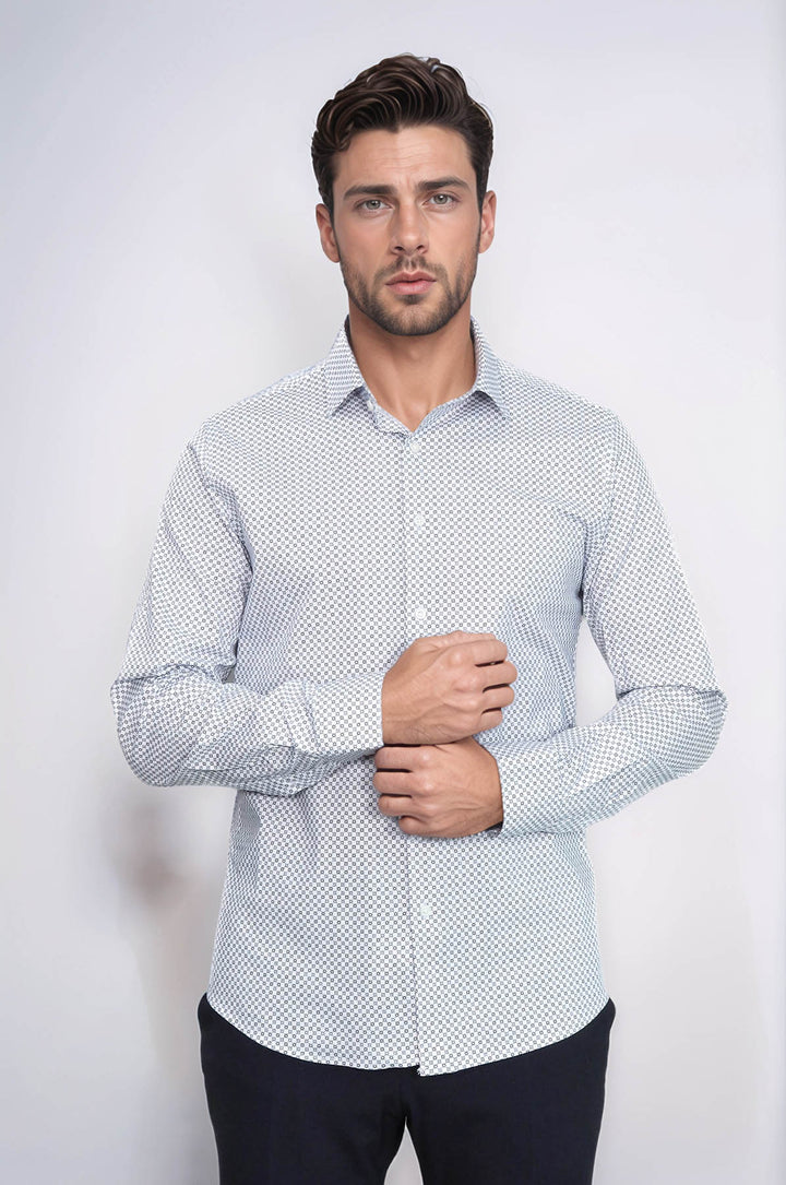 Camisa ajustada con estampado de cuadros diminutos en blanco - Wessi