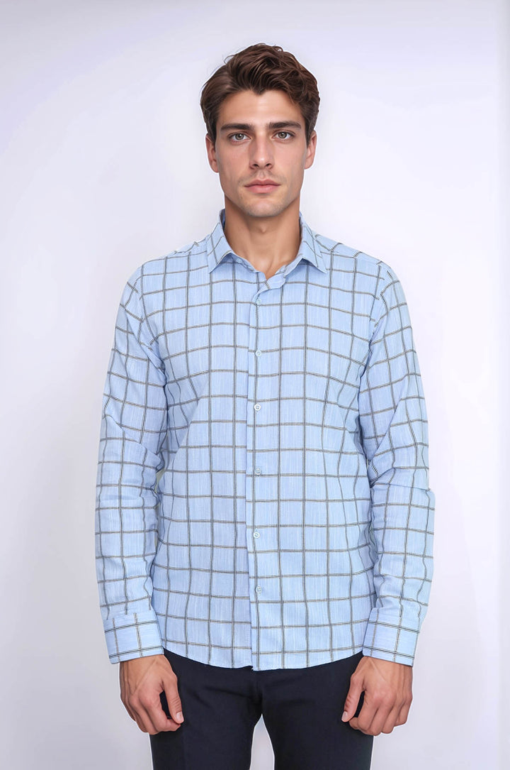 Camisa de cuadros azul de corte entallado para hombre - Wessi