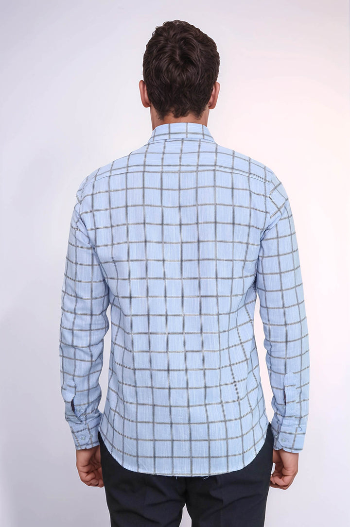 Camisa de cuadros azul de corte entallado para hombre - Wessi