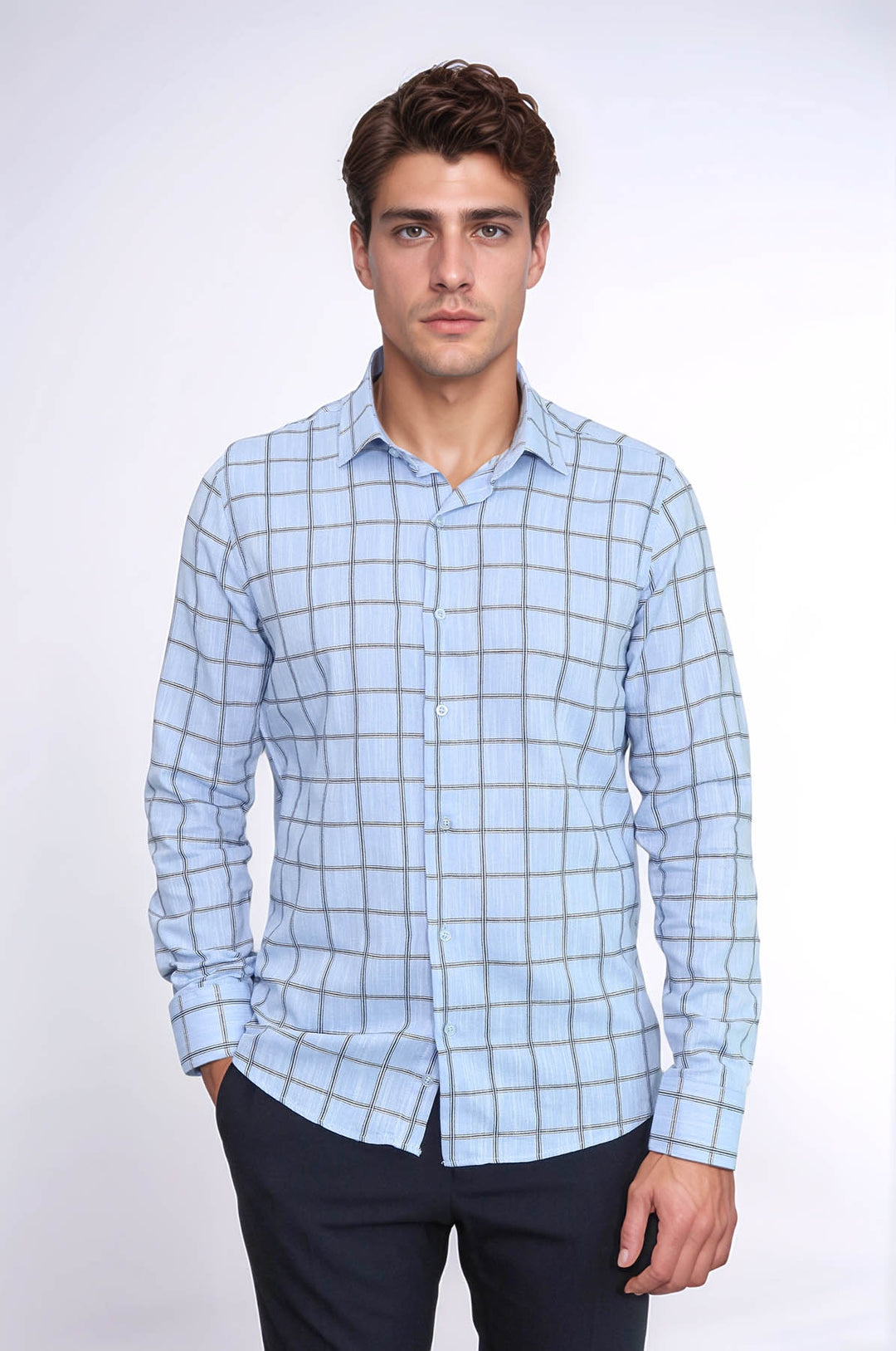 Camisa de cuadros azul de corte entallado para hombre - Wessi