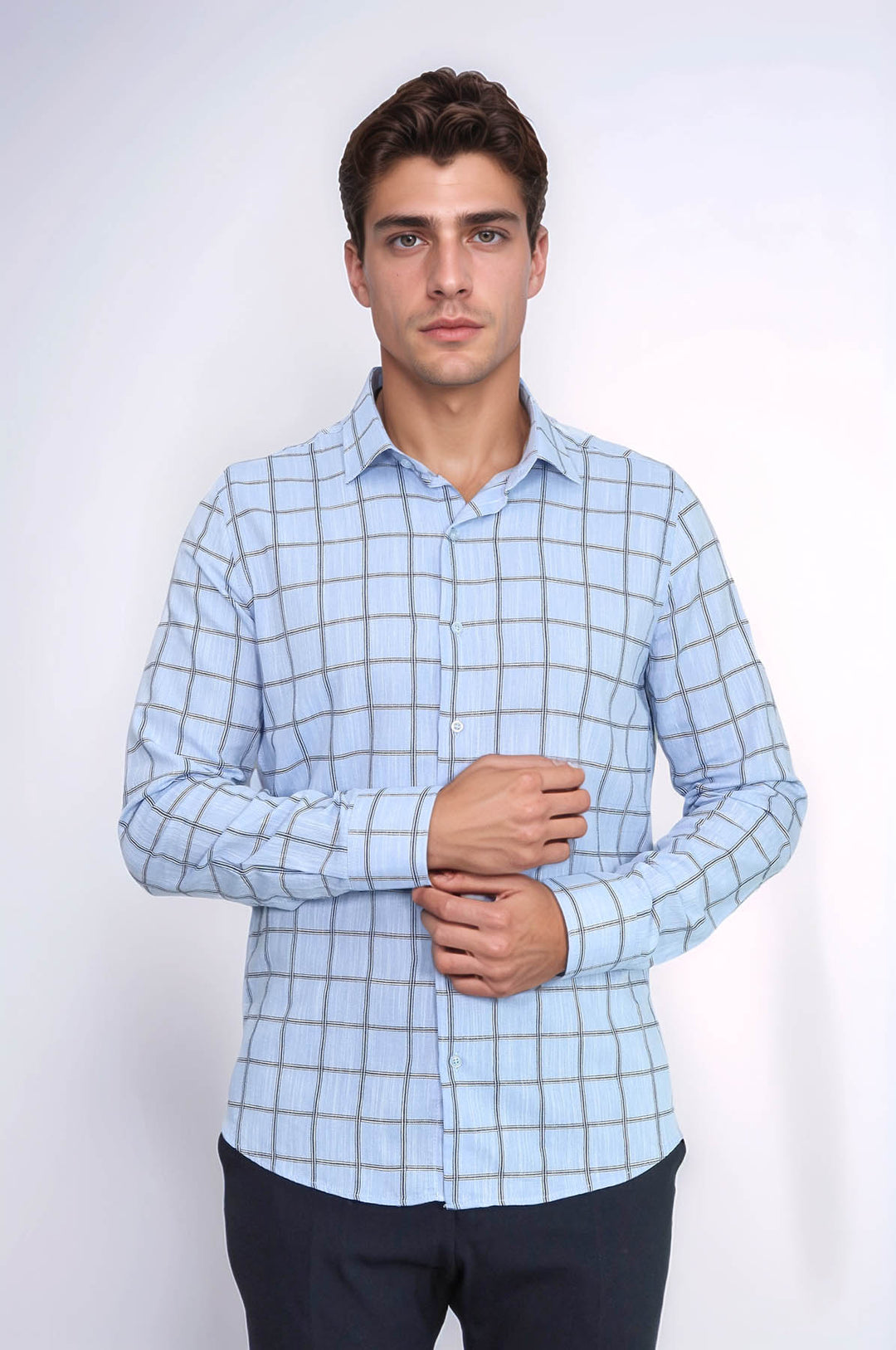 Camisa de cuadros azul de corte entallado para hombre - Wessi